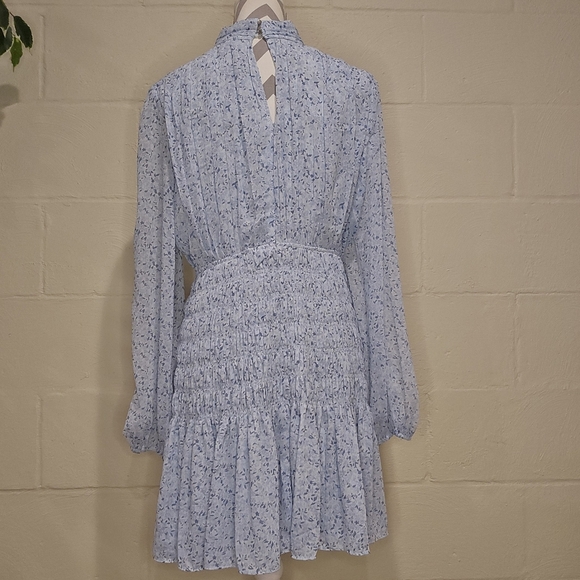 House of Harlow 1960 Shona Joy Mockneck Long Sleeve Smocked Mini Dress Blue L. - Picture 3 of 13